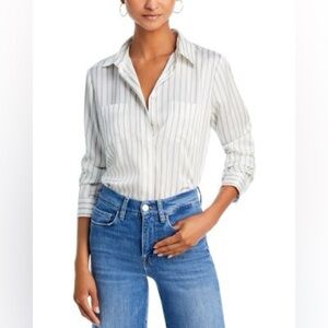 FRAME NWT Slim Striped Pocket Shirt Striped Button-Down Shirt - Women L
